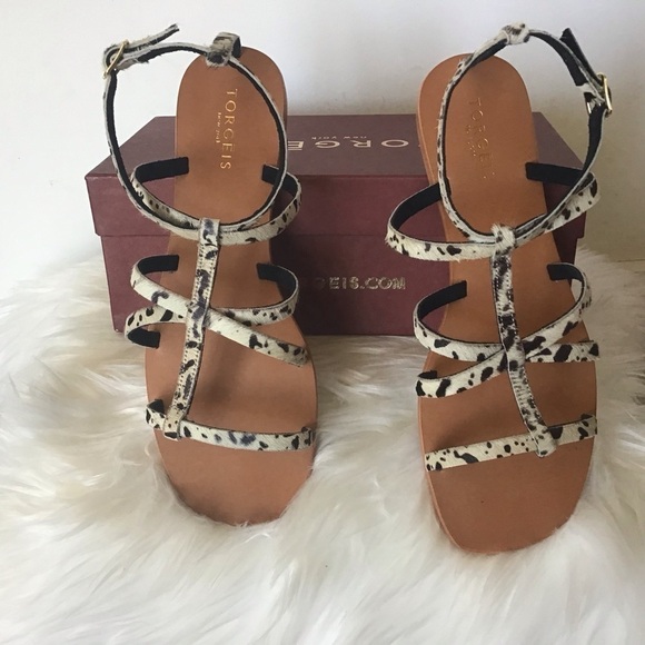 Torgeis New York Syrene Leather Pony Print Flat Sandals Size 10 NWB - Picture 5 of 8